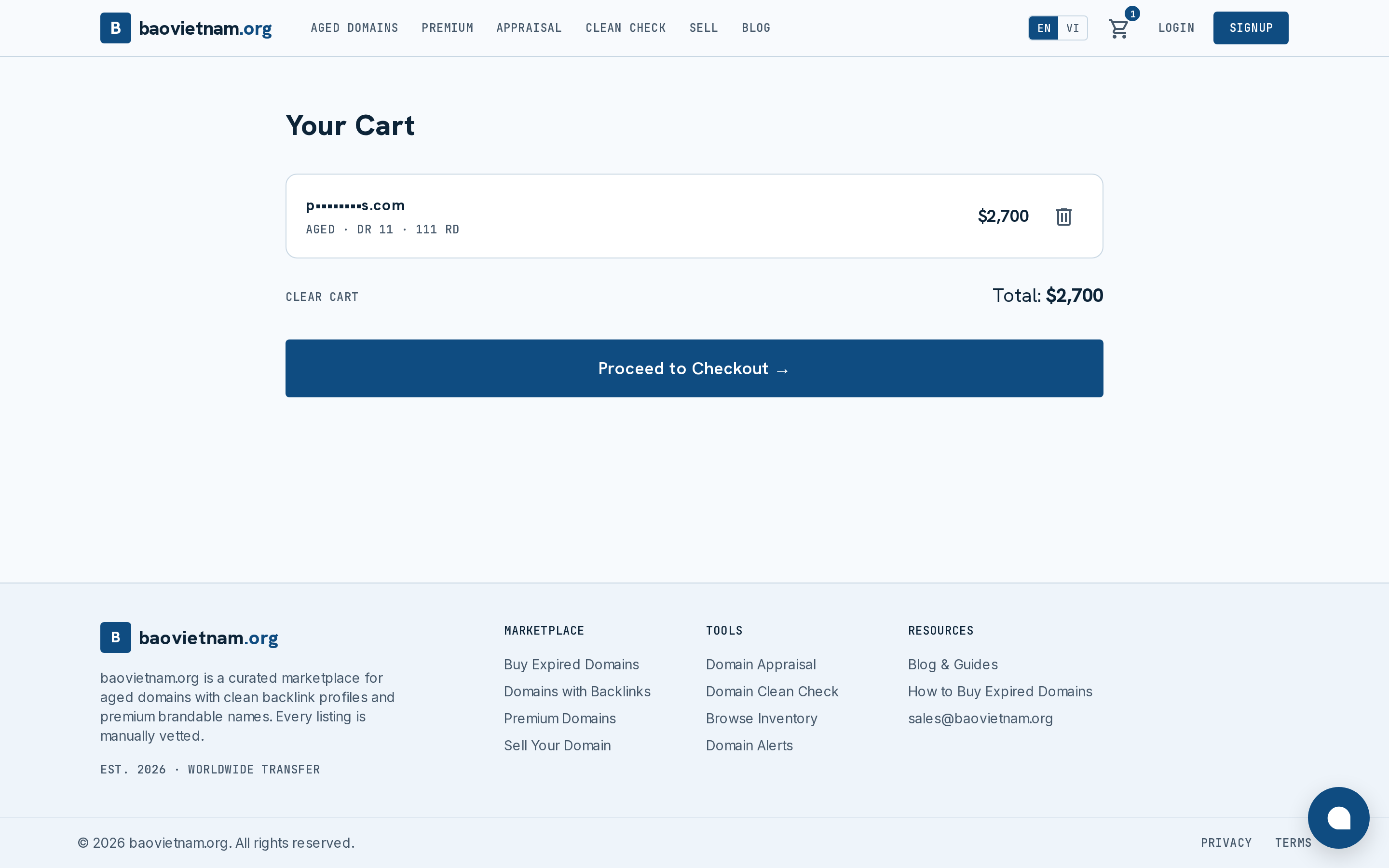 Shopping cart with an aged domain