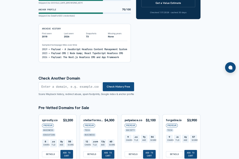 Scan any expired domain for hidden spam before you buy